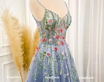 Evening dress | Prom Dress | Tulle Wedding Gown with Handcrafted Floral Embroidery | Wedding Dress | A-Line Bridal Gown