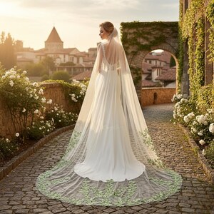 Floral embroidery wedding veil fairy garden outdoor cathedral length Amazon.com: Colorful Floral Edge Bridal Veil with Comb  main image 2