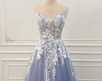 A-Line Bridal Gown | Evening dress | Prom Dress | Tulle Wedding Gown with Handcrafted Floral Embroidery | Wedding Dress