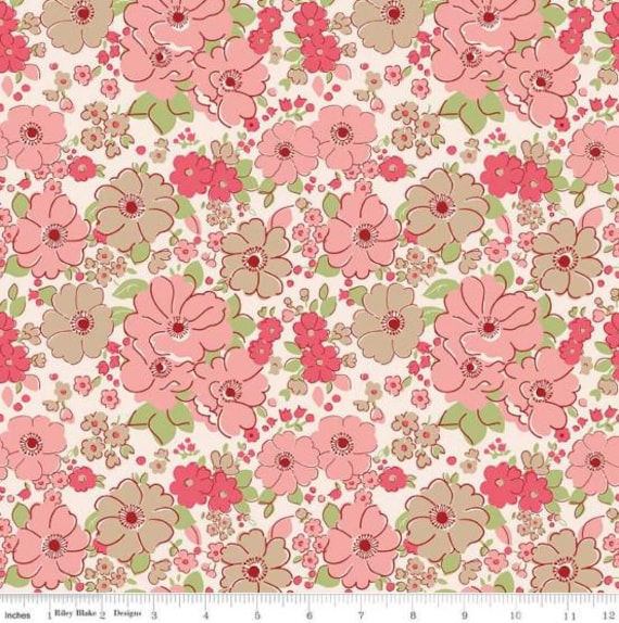 FABRIC VINTAGE Style MERCANTILE Lovely Tea Rose Main Floral print by Lori Holt