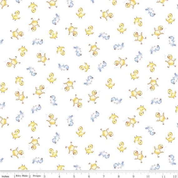 Sale FABRIC EASTER PARADE 1 Yard Baby Chicks and Baby Birds on White   Riley Blake    We combine shipping