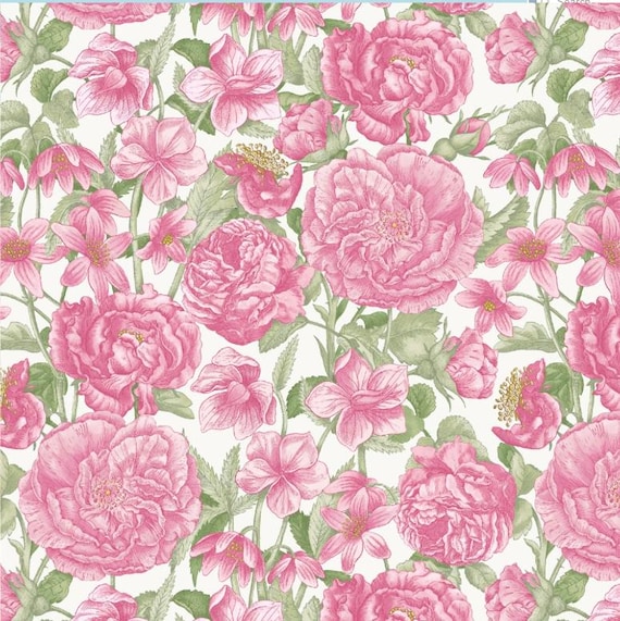 FABRIC FLUTTERING FLORALS Pink Flowers by Henry Glass