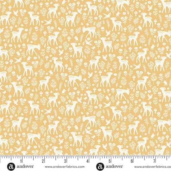FABRIC Easter Little Ones Deer on Yellow from Britain UK