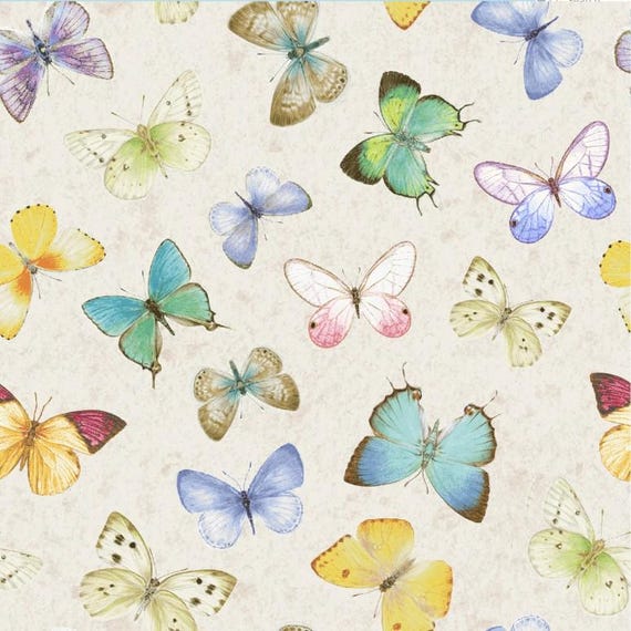 FABRIC FLUTTERING FLORALS Butterflies Henry Glass