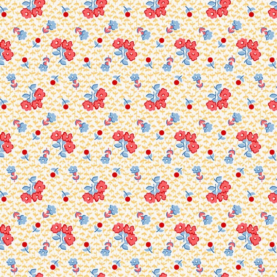 FABRIC VINTAGE Style 1930s Red and Yellow Floral Dilly Dally