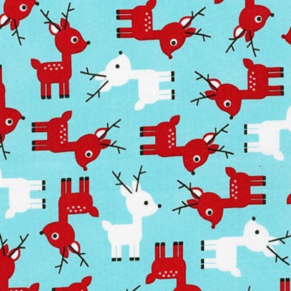 Clearance FABRIC REINDEER JINGLE in Aqua Christmas 1 Yard