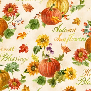 FABRIC HARVEST GOLD Autumn Large Print Fabric by Wilmington  1 Yard