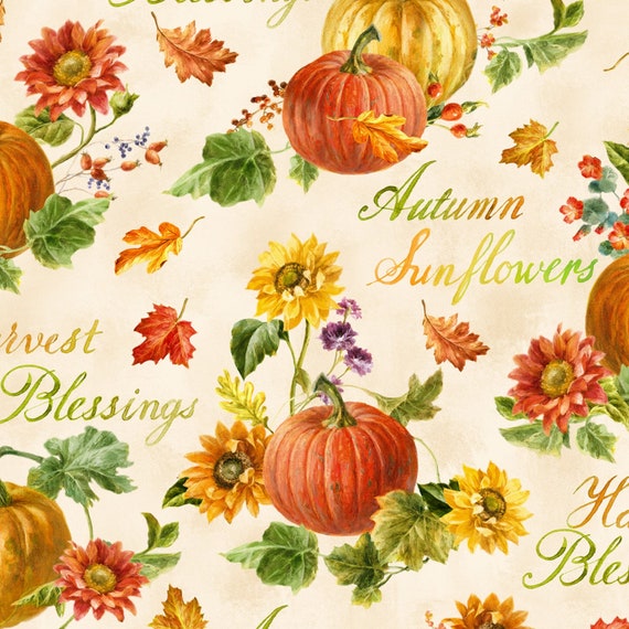 Clearance FABRIC HARVEST GOLD Autumn Large Print Fabric by Wilmington  1 Yard