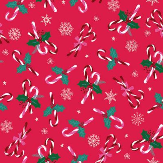 FABRIC CANDY CANES and Snowflakes Christmas Fabric
