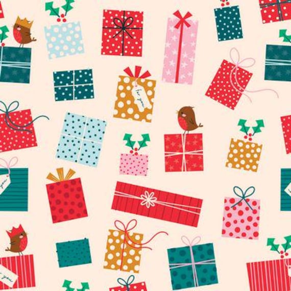 Clearance FABRIC Wonderful CHRISTMAS Time Retro Presents and Packages Christmas Fabric Imported from the UK