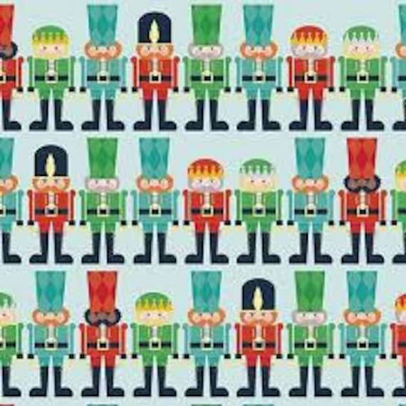 Clearance FABRIC NUTCRACKER CHRISTMAS Toy Soldiers Stripe on Aqua by Riley Blake  1 Yard