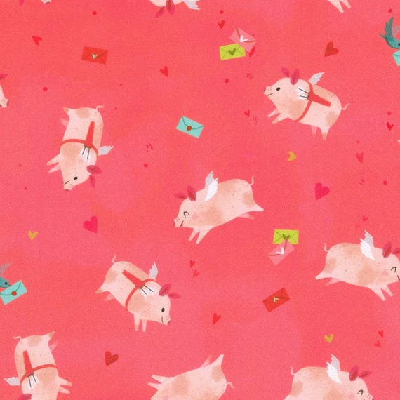 FABRIC Little VALENTINE CUPID Pigs Flying