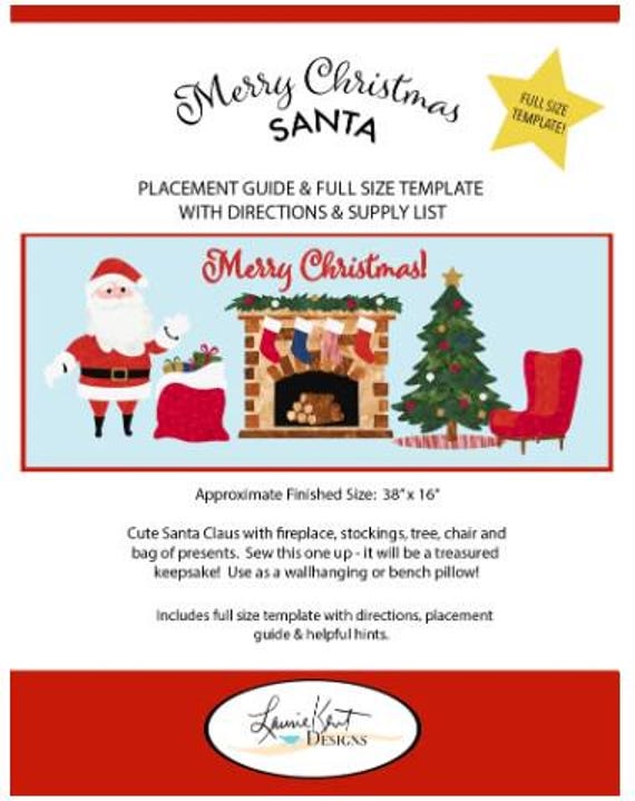 PATTERN Merry CHRISTMAS SANTA Applique Wall Hanging, Bench Pillow or Table Runner