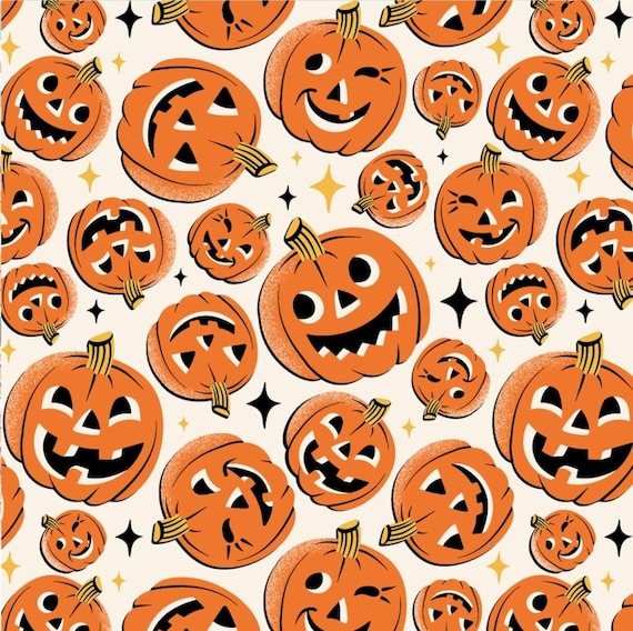 FABRIC MIDNIGHT MASQUERADE Pumpkins Vintage Style Halloween