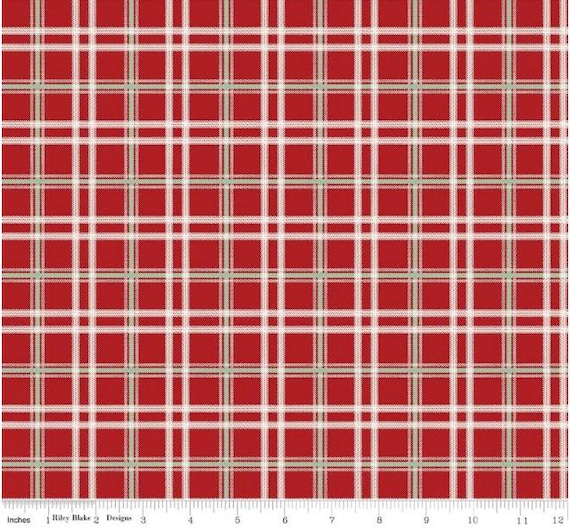 FABRIC Mistltoe and Holly CHRISTMAS Red Plaid