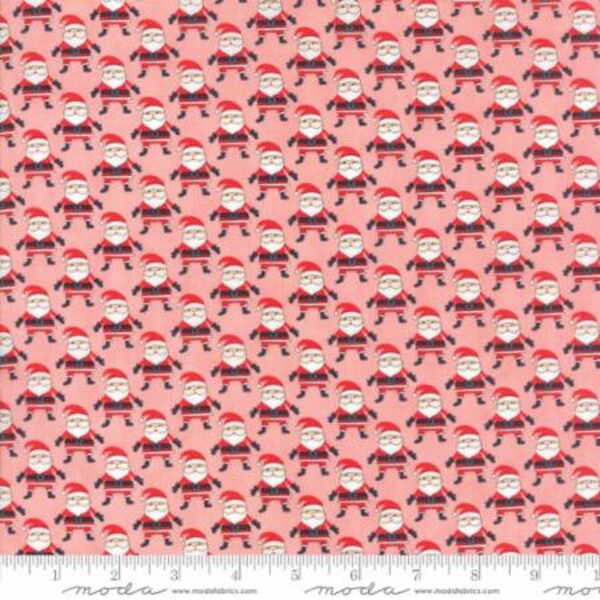 Clearance FABRIC The NORTH POLE Christmas Jolly Santa on Pink     We combine shipping