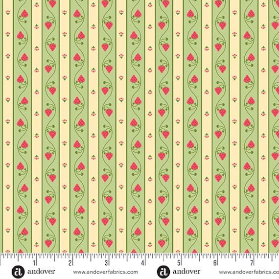 FABRIC Valentine's Day Stripe Strawberry Honey in Red and Green