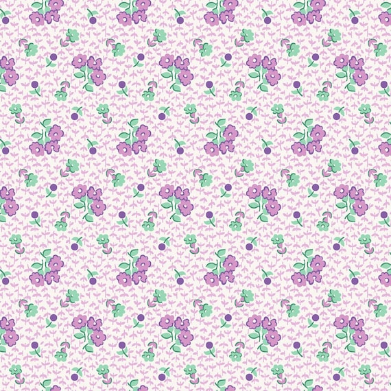 FABRIC VINTAGE Style 1930s Prints Purple Flowers Dilly Dally