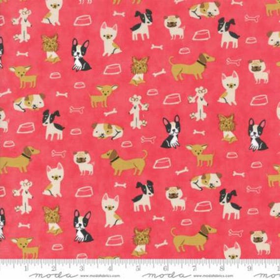 FABRIC WOOF WOOF Meow Dogs on Pink     We Combine Shipping