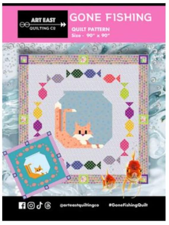 PATTERN GONE FISHING Kitty Cat and Fish Quilt