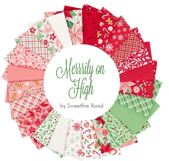 FABRIC CHARM PACK Christmas Merrily on High 5" Squares by Moda