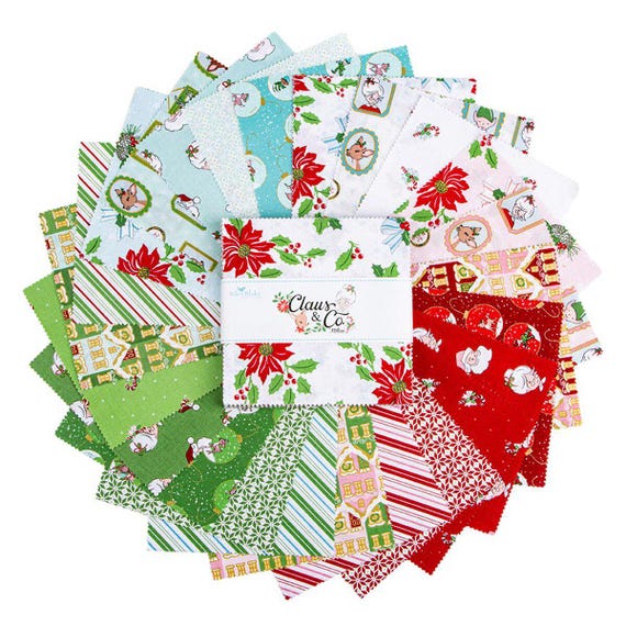 CHARM PACK CHRISTMAS Claus & Co. Santa Poinsettias and More