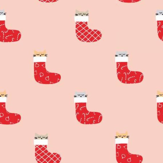 Clearance FABRIC CHRISTMAS KITTENS in Stockings  One Yard   We combine shipping