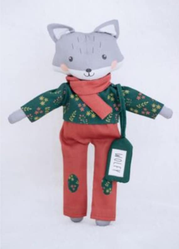 From ITALY Fabric Panel to make WOLFY the Wolf Stuffed Animal