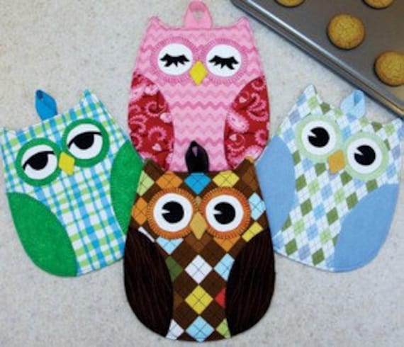 PATTERN HOT OWL Hot Pads Potholders Full sized templates