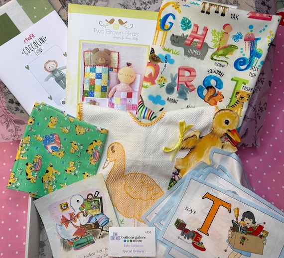BOX LITTLE DUCKY Easter or Baby Goodies Vintage Bib, Pattern, Panel, Yardage, Buttons and more