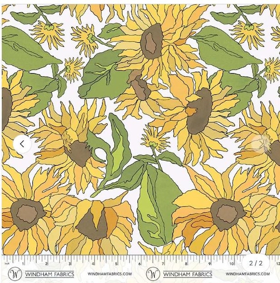 FABRIC Vintage Style RETRO 70s SUNFLOWERS