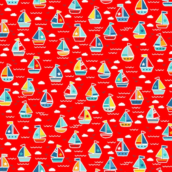 FABRIC  SAILBOATS POOL Party Summer Time in the Sun Fabric  1 Yard