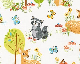 FABRIC Retro FOREST FELLOWS animal friends     by Robert Kaufman  1 Yard