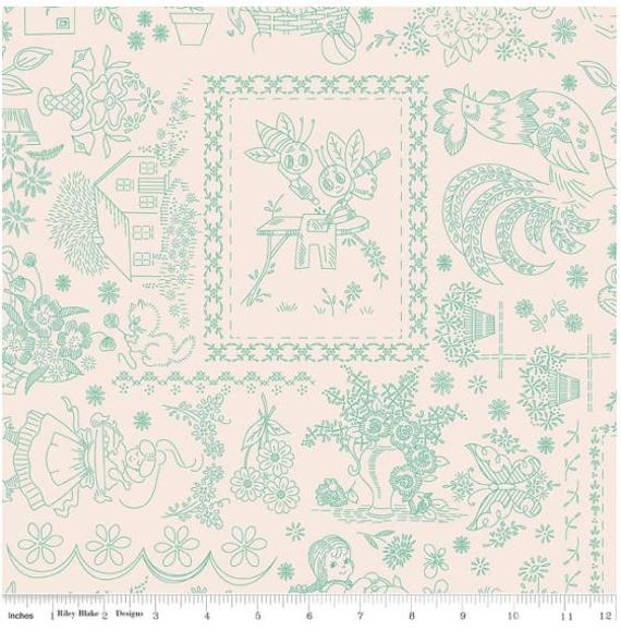 FABRIC BERRY & SAGE Printed Embroidered Latte by Lori Holt Shipping Soon