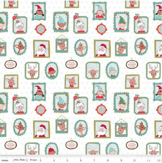 FABRIC CHRISTMAS Claus & Co. Santa and Reindeer Pictures on White