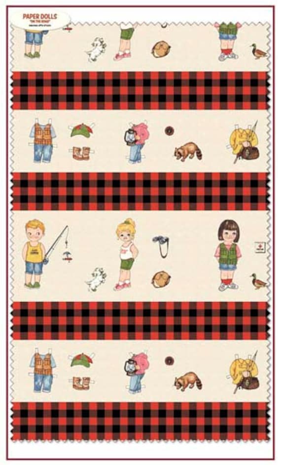 Clearance FABRIC PAPER DOLLS On the Road Camping Stripe Panel
