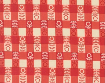 FABRIC The Henhouse Red and Cream Gingham with Flowers