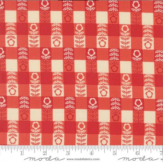 FABRIC The Henhouse Red and Cream Gingham with Flowers