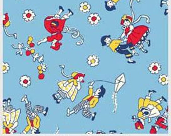 Last Piece FABRIC 1930s Toy Box Miniatures KIDS at Play Flying KITES