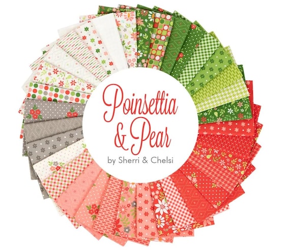 FABRIC CHARM PACK Christmas Poinsettia and Pear 5" Squares by Moda