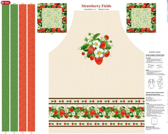 FABRIC PANEL APRON Strawberry Fields includes instructions