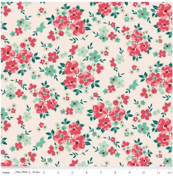 FABRIC BERRY & SAGE Printed Floral Latte by Lori Holt Shipping Soon