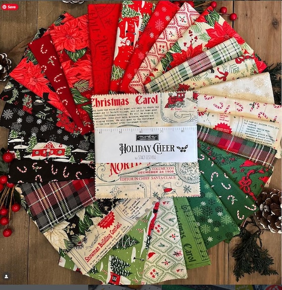 FABRIC CHARM PACK Christmas Holiday Cheer 5" Squares by Moda