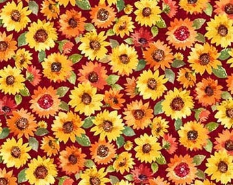 FABRIC FALL Pumpkin Farm SUNFLOWERS    1 Yard