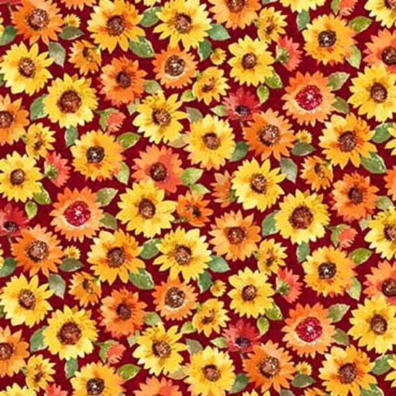 Clearance FABRIC FALL Pumpkin Farm SUNFLOWERS    1 Yard