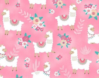 FABRIC Llama Nirvana on Pink  by Michael Miller  1 Yard