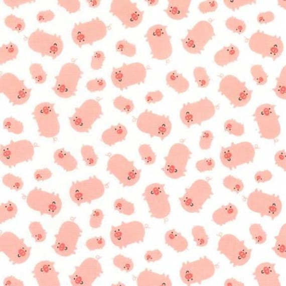 Clearance FABRIC FARMLAND PIGS Oink Oink on White  Listing is for One Yard