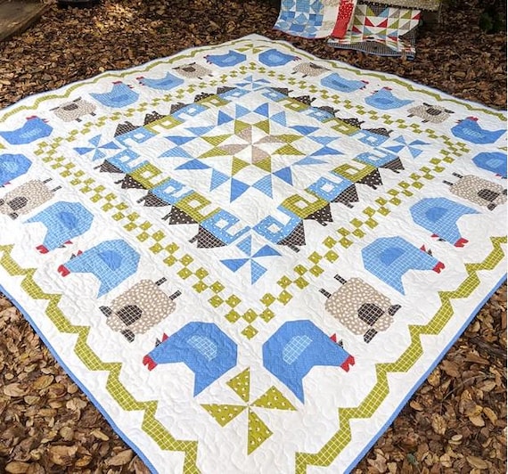 PATTERN COUNTRY CHARM Farm Quilt Roosters Sheep Farms