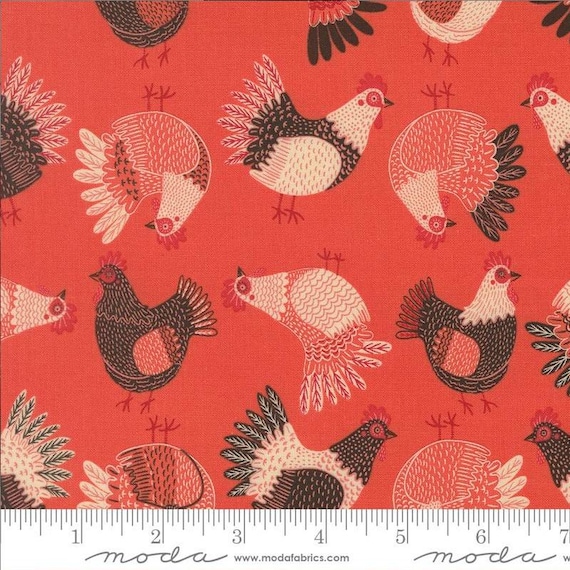 FABRIC The Henhouse HENS and ROOSTERS Red on Red