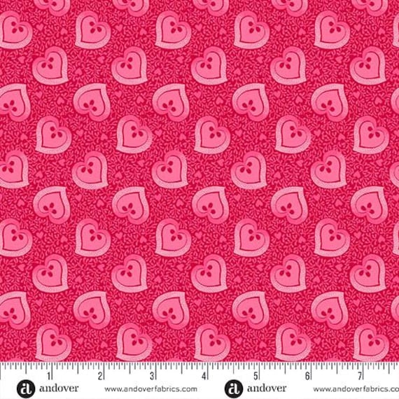 FABRIC Valentine's Day HEART and SOUL Pink Hearts on Red